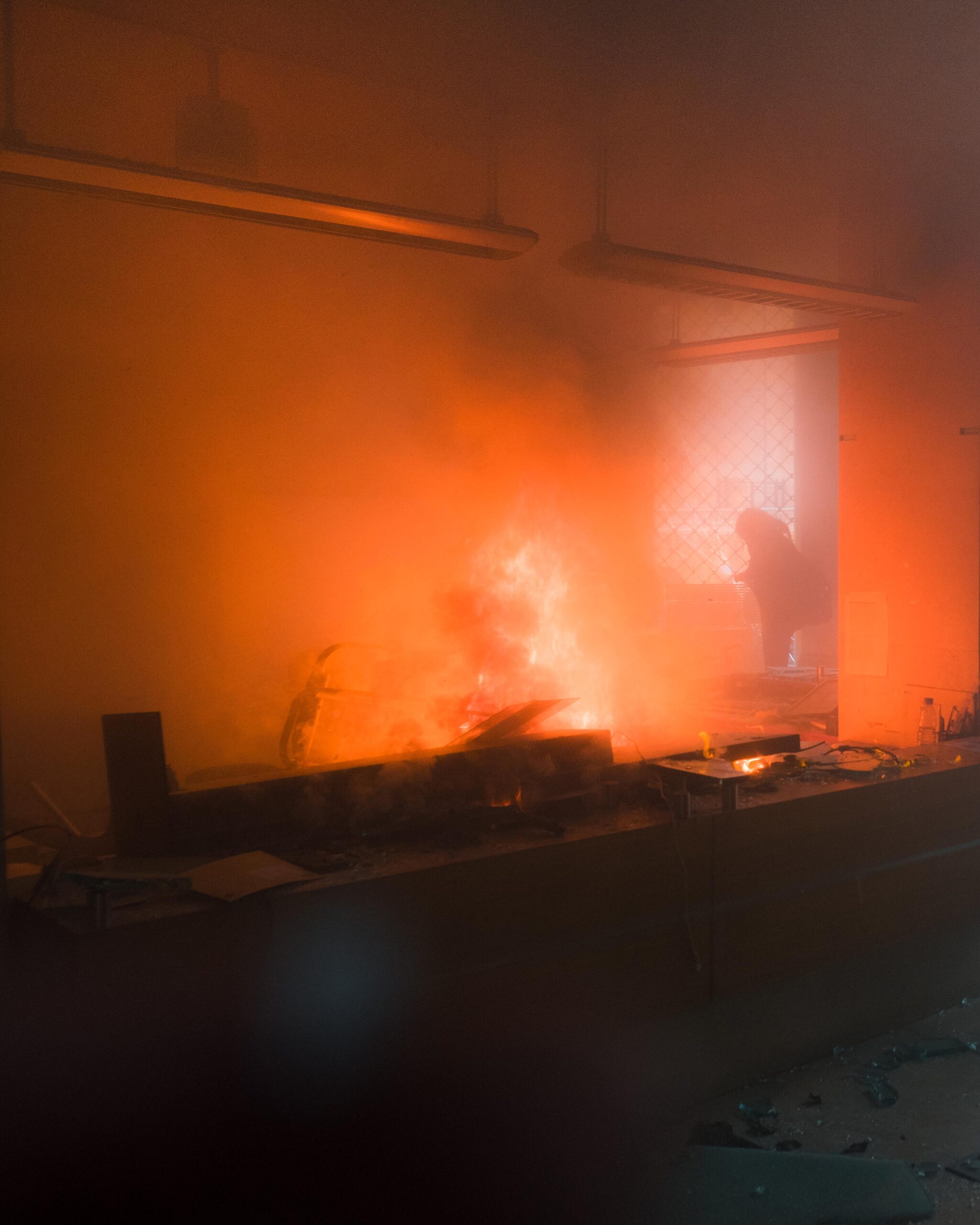 th_cak-00015 A burning bank on the day of the Parliament’s confidence vote. 11 February 2020.